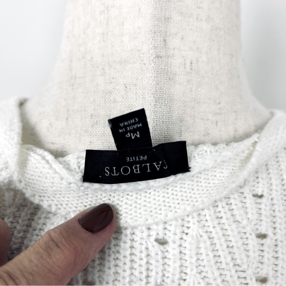 Talbots Cotton Blend Pullover Sweater Lace Up Split Sides. Ivory. PM #419 - Picture 6 of 9